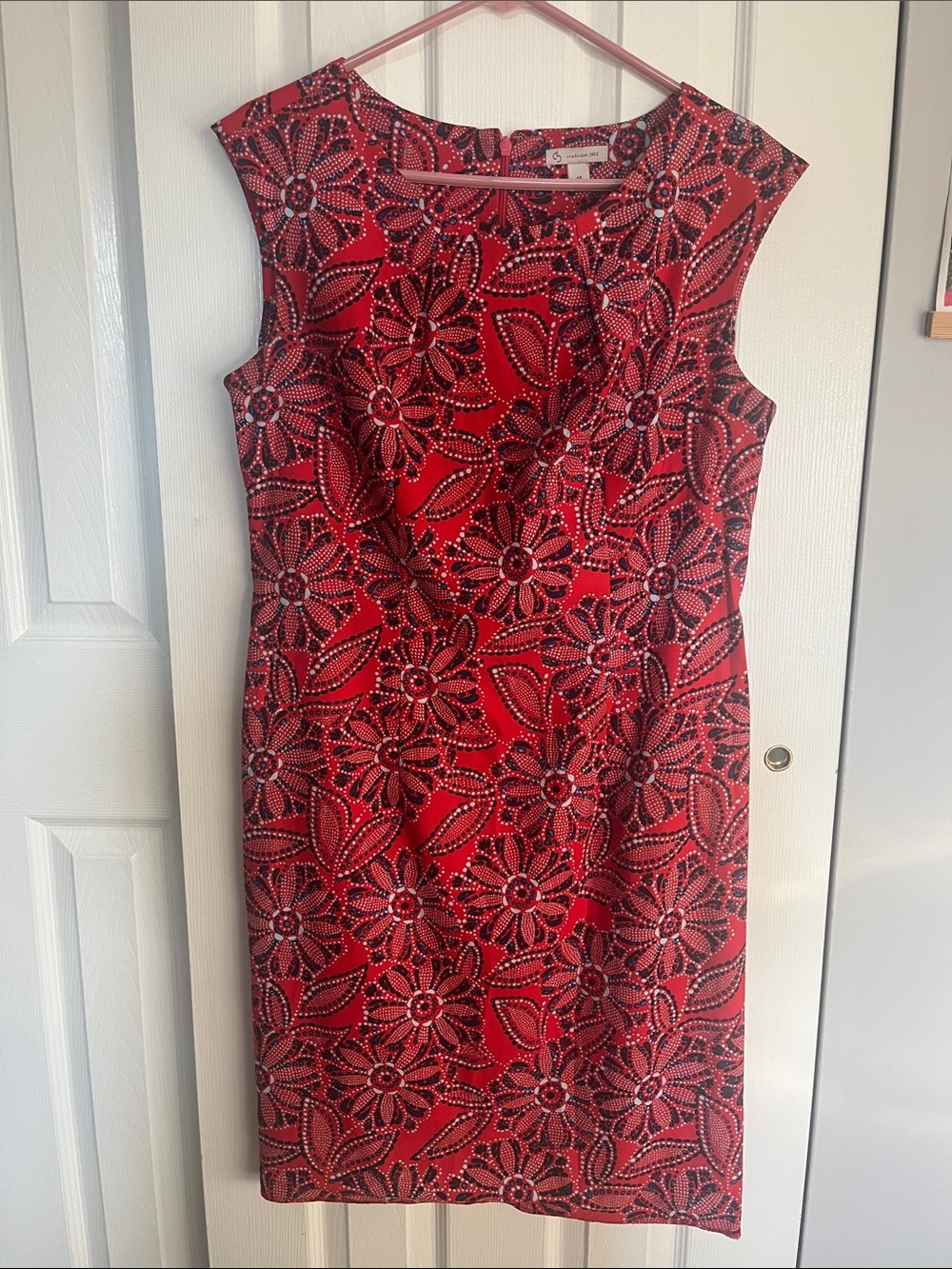 DB Established 1962 Red Floral Sheath Dress with Blue and White Accents